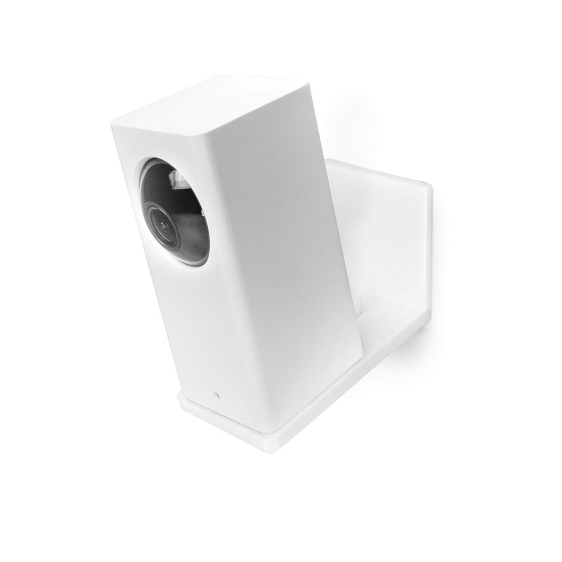 BRAINWAVZ Screwless Tilted Wall Mount Kit Compatible with Wyze Cam Pan, VHB Stick On, Full Tilt & Pan Function, No Mess, No Drilling, Strong Adheasive Mount, Angled Down White by Brainwavz - Image 1